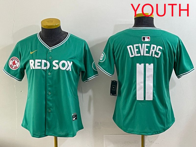 Youth 2025 Boston Red Sox 11 Devers Dark Green Joint Name Nike MLB Jersey style 8